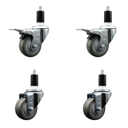Service Caster 3'' Gray Poly Swivel 1-3/8'' Expanding Stem Caster Set 2 Total Lock Brakes, 4PK SCC-EXTTL20S314-PPUB-2-S-2-138
